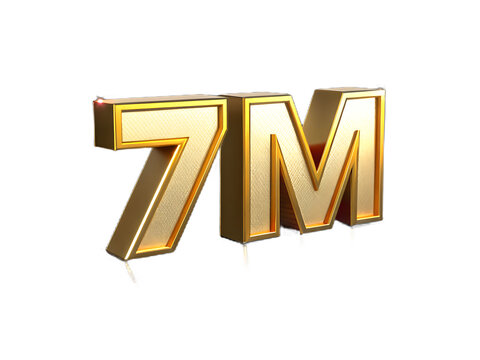 Golden 7m text isolated on transparent background