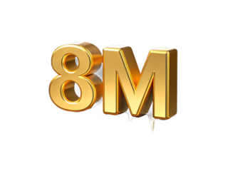 Golden 8m text isolated on transparent background