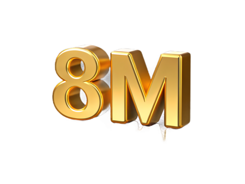 Golden 8m text isolated on transparent background