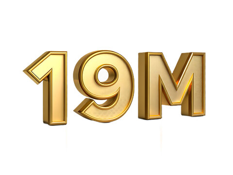 Golden 19 million number with m letter isolated on transparent background
