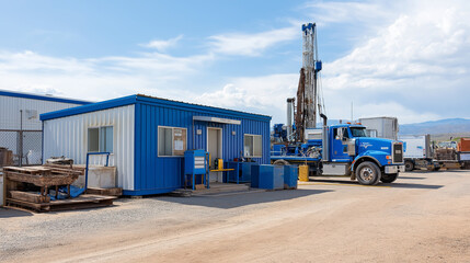 Water well drilling equipment maintenance facility with technicians