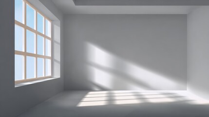 Empty Room Sunlight Composition Grey Walls, Window Light, Minimalist Design, 3D Render interior design, room rendering