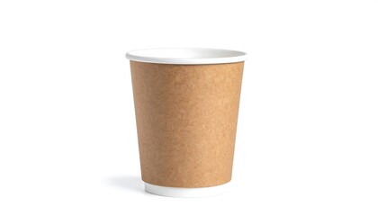 Recycled paper coffee cup against a white background.