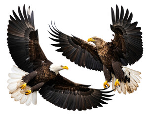 Obraz premium Dynamic Scene of Two Eagles Interacting with Wings Raised High
