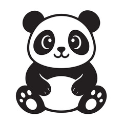 Adorable Black and White Panda Illustration Sitting Down with a Sweet Expression on a White Background