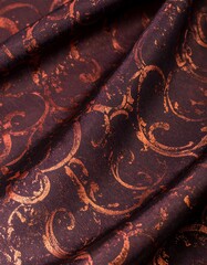 Deep maroon fabric with copper design