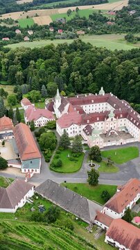 Aerial drone view of St. Marienthal Abbey, Ostritz, Germany