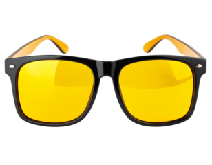 Front View Smiley Face Sunglasses with Yellow Lenses, Isolated on Transparent Background.