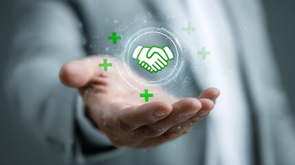 Handshake agreement with positive growth indicators partnership success