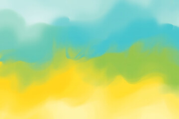Obraz premium Soft watercolor wash background in vibrant yellow green and blue hues with a dreamy textured effect