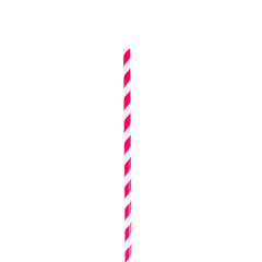 Photo of pink and white striped paper straw isolated on transparent background