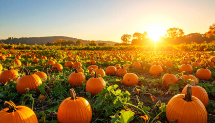Harvest Scene with Pumpkins and Autumn Atmosphere