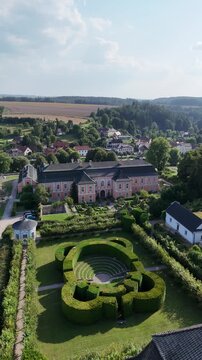 Aerial drone view of Nov&eacute; Hrady Baroque castle, Czech Republic
