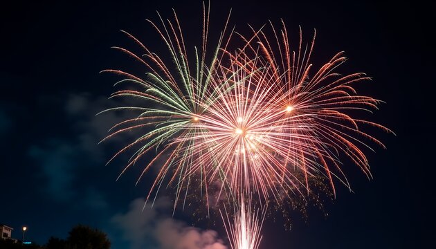 Bursting pyrotechnic display illuminating the night sky with vibrant colors fireworks