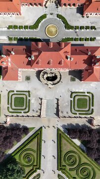 Drone top-down view of Troja Chateau and gardens, Prague, Czech Republic