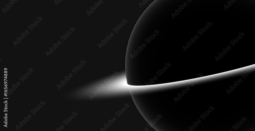 Poster an abstract image of a bright light emitting from a dark curved shape, creating a sense of mystery a