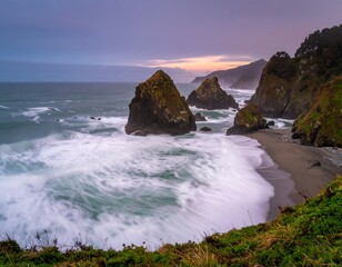 Dramatic coastal scene at dawn