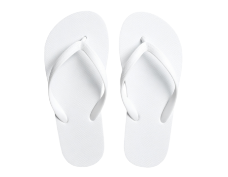 Top Down View White Flip Flops Sandals Neatly Aligned, Isolated on Transparent Background.