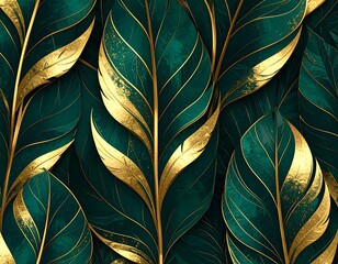 Deep emerald leaves with gold accents
