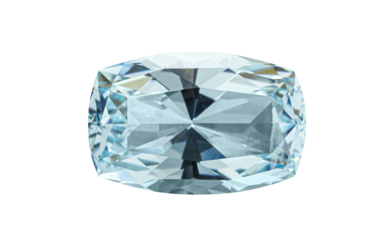 A stunning aquamarine gemstone with a cushion cut, showcasing a light blue hue and brilliant facets. Perfect for jewelry, it radiates elegance and clarity.