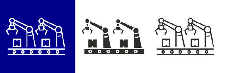 flat and linear set icons, precision robot arms icon, simple symbols on white and black background - editable stroke vector illustration