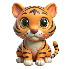 3d cute baby tiger character render isolated on transparent background