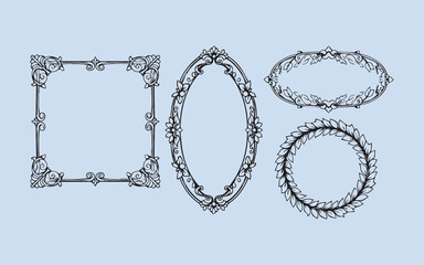 Collection of ornate vintage decorative frames and borders in various shapes