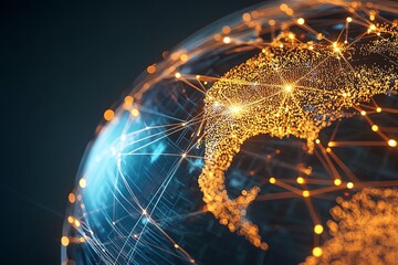 Digital glowing globe with global connections representing the modern technology and communication network.