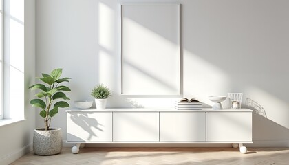 Minimalist interior with plants and artwork image