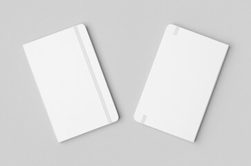 Front and back cover white notebook mockup on neutral background