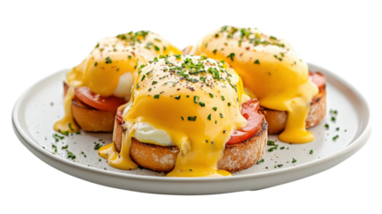 Eggs Benedict Brunch Gourmet Dish Plate isolated on a Transparent Background