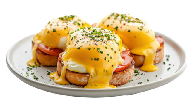Eggs Benedict Brunch Gourmet Dish Plate isolated on a Transparent Background