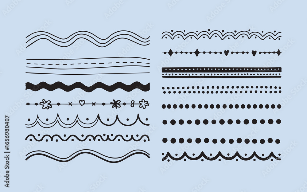 Poster collection of hand drawn decorative borders and lines with simple patterns