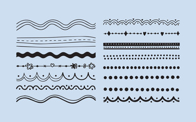 Collection of hand drawn decorative borders and lines with simple patterns