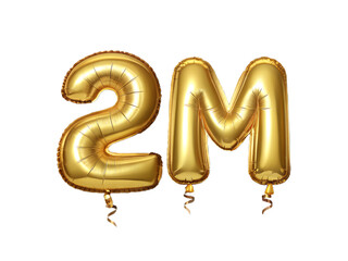 Golden 2 million number balloons isolated on transparent background