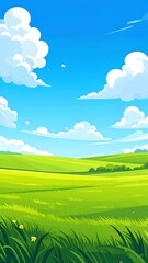 Fototapeta premium Vibrant green field under a vibrant blue sky