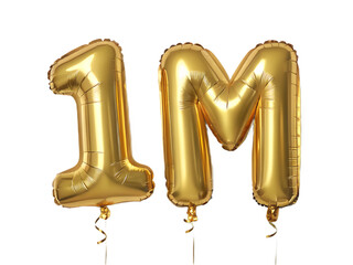 Golden 1m balloons isolated on transparent background