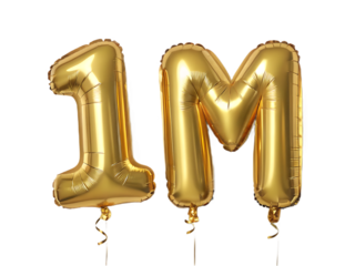 Golden 1m balloons isolated on transparent background