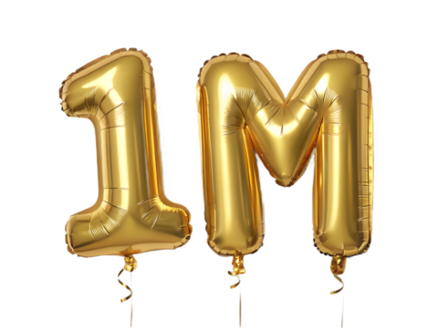 Golden 1m balloons isolated on transparent background