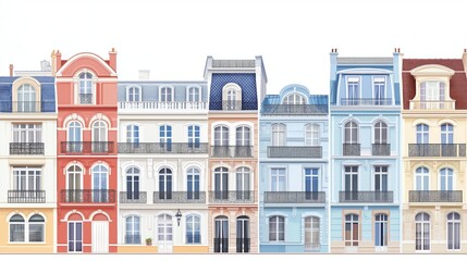 Fototapeta premium Row of colorful Victorian houses with intricate architectural details along a street