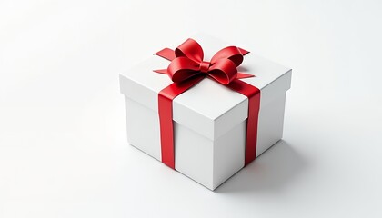 Obraz premium White gift box with red ribbon and bow red bow present