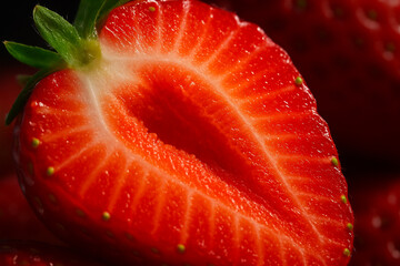 Sliced strawberry showing juicy red interior 