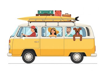 People on a summer road trip in a vintage van

