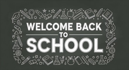 Welcome Back to School Chalkboard with Education Icons