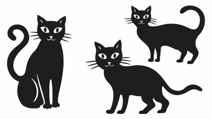 Three black cats in different poses with white eyes and whiskers on a white background vector image