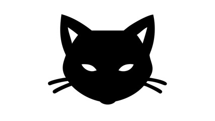 Silhouette of a black cat head with pointy ears and whiskers on a white background illustration vector