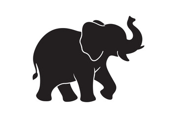 Silhouette of an elephant with its trunk raised in a celebratory pose