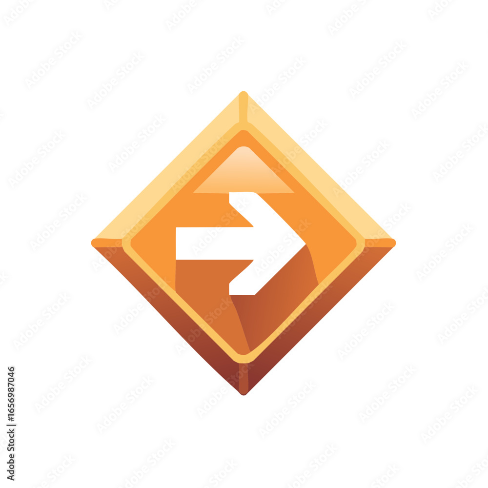 Poster bold orange arrow sign indicating directional guidance for navigation and wayfinding, a clear pointe
