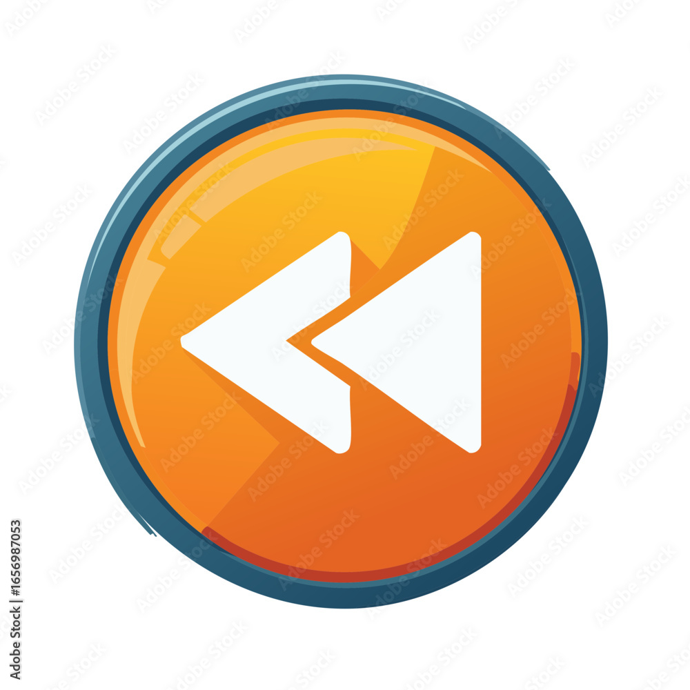 Poster round button with two arrowheads pointing left signifying rewind action or return