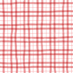 Red Plaid Gingham Check Hand Drawn Background Pattern Overlay